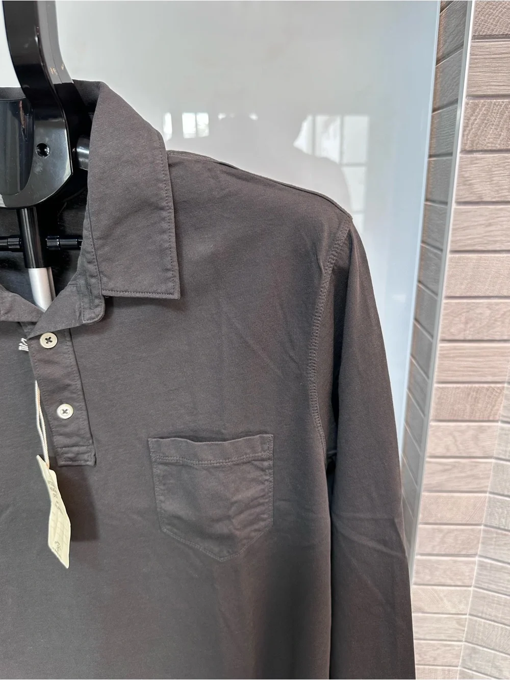 Men's J. Crew Long-Sleeve Jersey Polo Shirt in flint Black